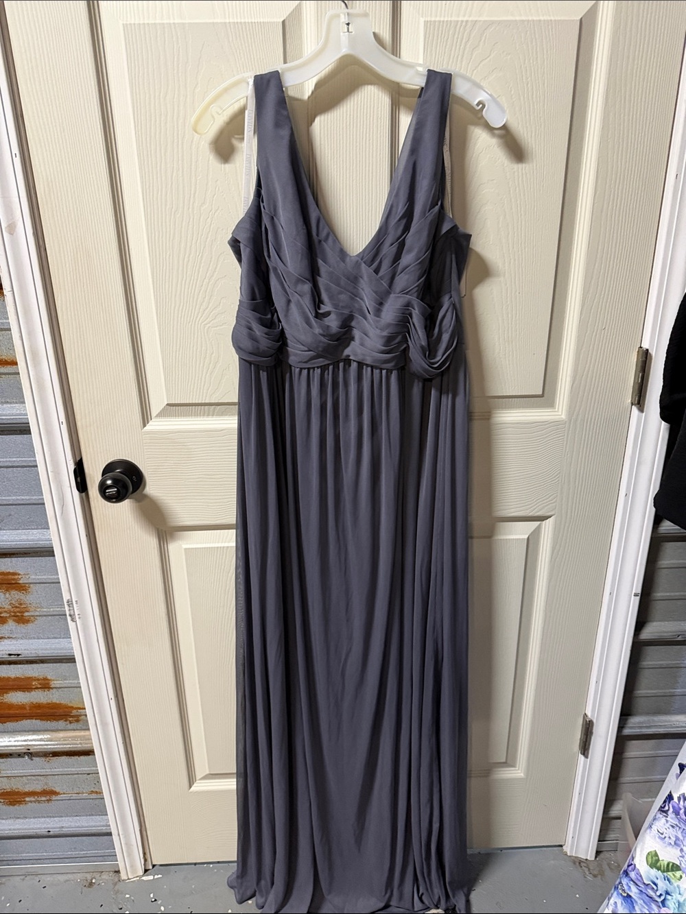 David's Bridal Slate Gray Chiffon Maxi Dress